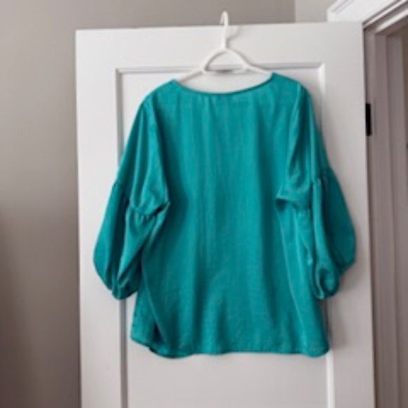 TALBOTS Woman 20W Teal/Turquoise Satin Balloon Sleeve Blouse - Picture 2 of 3